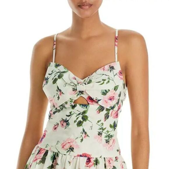 Aqua Womens Floral Print Front Bow Cropped Cut Out Cotton Top X-Large - Picture 1 of 9